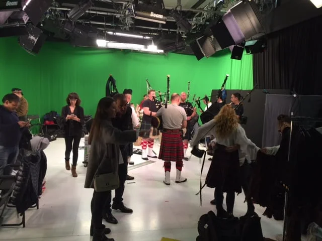 French bagpipers at canal plus studio